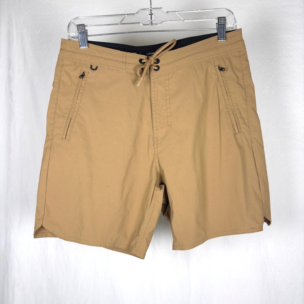 Roark Layover Trail Hybrid Adventure Shorts Khaki Tan Mens 30 Stretch Travel EUC